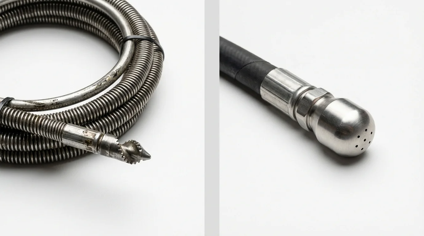 Drain snake cable and hydro jetting nozzle used for drain cleaning in Marion, AL